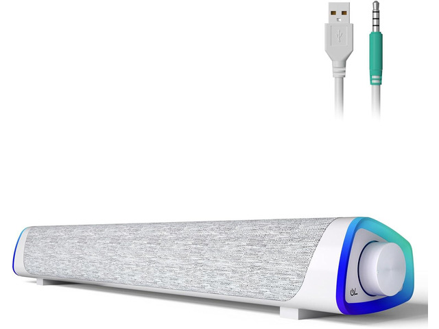 R30 Computer Speakers, USB Powered 3.5mm AUX Small PC Speakers, Colorful LED Lights with Switch Button, Surround Sound Portable Computer Sound Bar...