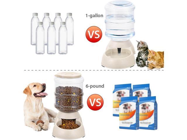 2 Pack Automatic Cat Feeder and Water Dispenser in Set Pet Food Bowl for Small Medium Dog Pets Puppy Kitten Big Capacity 1 Gallon x 2 (Cream)