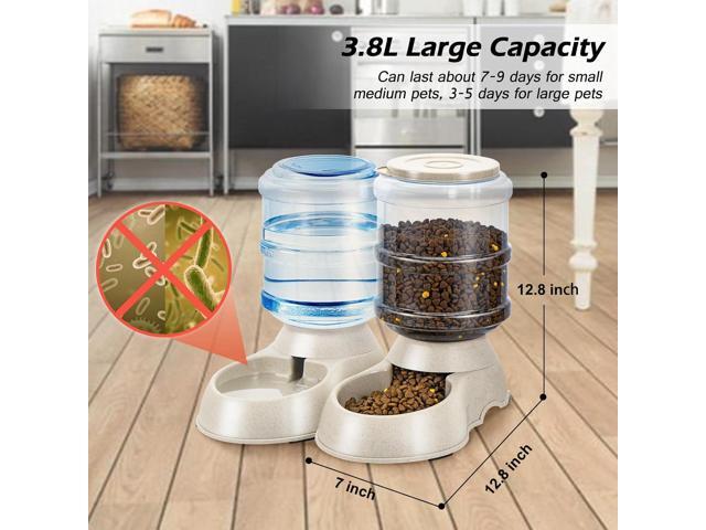 2 Pack Automatic Cat Feeder and Water Dispenser in Set Pet Food Bowl for Small Medium Dog Pets Puppy Kitten Big Capacity 1 Gallon x 2 (Cream)
