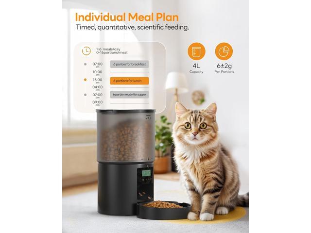 Automatic Cat Feeder Food Dispenser: 4L Auto Dog Feeder with 1-6 Meals Cat Feeder Automatic Customized Feeding Schedule for Cats & Dogs - Cat...