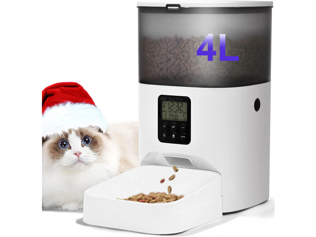 Automatic Cat Feeder, 4L Cat Food Dispenser with 10s Voice Recorder, Pet Feeder up to 8 Meals per Day, Timed Cat Feeder with Dry Food Sealed Ring...