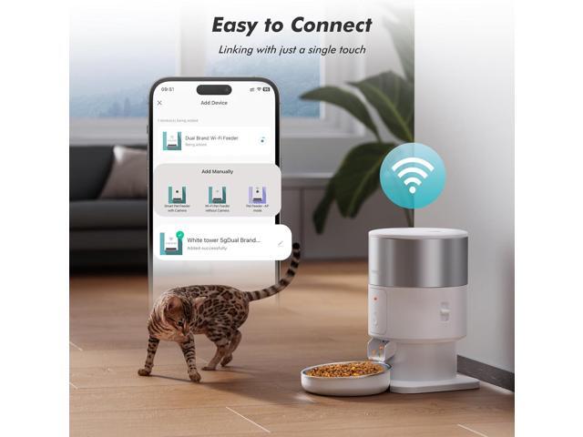 Automatic Cat Feeder - 5G WiFi Cat Food Dispenser with Stainless Steel Food Storage, 1-6 Meals Per Day, 1-16 Portion, Voice Recording, Auto Pet...
