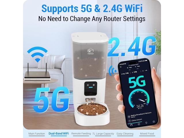 5G WiFi Automatic Cat Feeder with Wall Hook: Automatic Dog Feeder with 7L Large Cat Food Storage Container, Cat Food Dispenser with Alexa for...