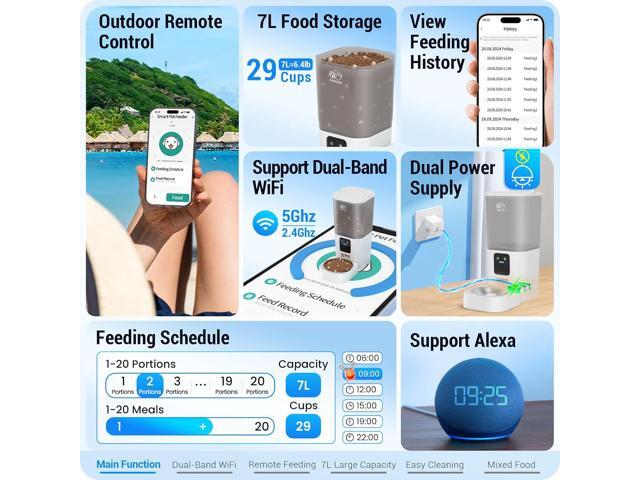 5G WiFi Automatic Cat Feeder with Wall Hook: Automatic Dog Feeder with 7L Large Cat Food Storage Container, Cat Food Dispenser with Alexa for...