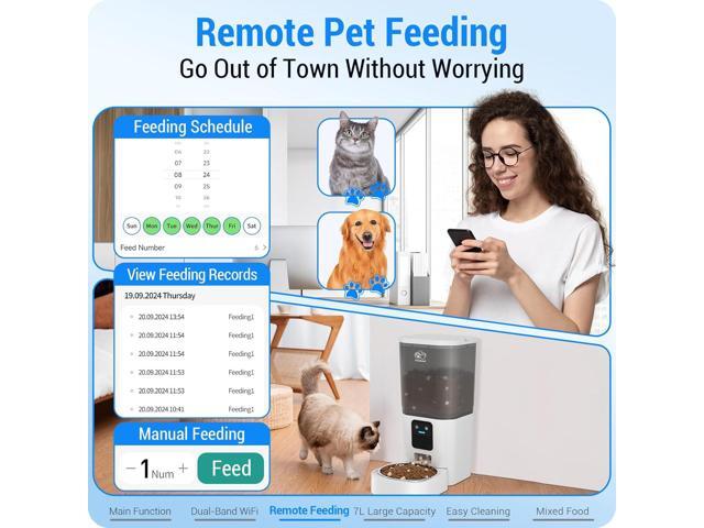 5G WiFi Automatic Cat Feeder with Wall Hook: Automatic Dog Feeder with 7L Large Cat Food Storage Container, Cat Food Dispenser with Alexa for...