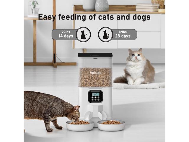 Automatic Cat Feeders for Two Cats, Double Pet Feeder with 2 Stainless Steel Bowls,6L Timed Cat Feeder with Memory Function, Pet Food Dish