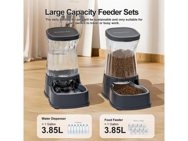 Pet Automatic Dog Water Dispenser Gravity Stainless Steel Waterer & Food Feeder Set, 100% BPA Free Large Capacity Feeding Bowls for Medium &...