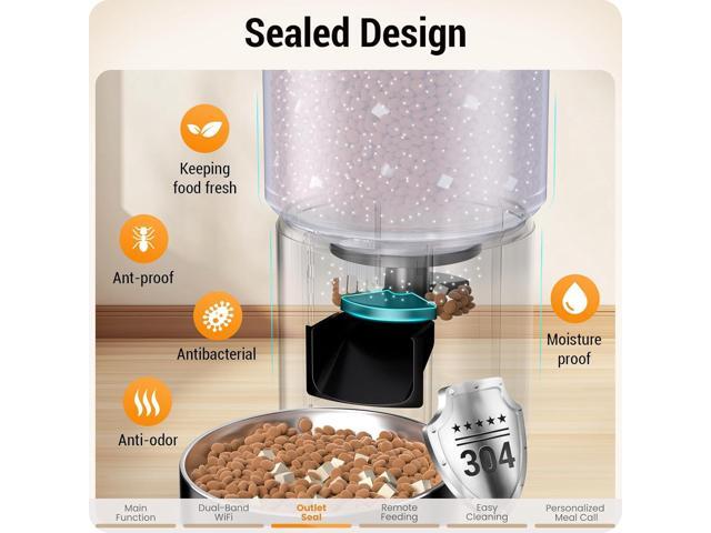 Automatic Cat Feeder with Sealed Outlet: 5G WiFi Automatic Dog Feeder with 5L Large Cat Food Storage Container, Timed Cat Food Dispenser for...