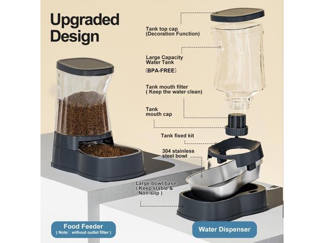 Pet Automatic Dog Water Dispenser Gravity Stainless Steel Waterer & Food Feeder Set, 100% BPA Free Large Capacity Feeding Bowls for Medium &...