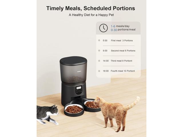Automatic Cat Feeders for 2 Cats, 6L/25cup Automatic Cat Food Dispenser with 2 Stainless Pet Bowls,10s Meal Call Timer Setting 30 Portions 6 Meals...