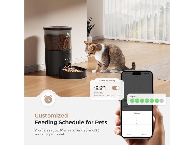 Automatic Cat Food Dispenser, WiFi Cat Feeder with APP Remote Control for Dry Pet Food, Programmable Timer, Dual Power Supply, Slow Feeder for Cats...