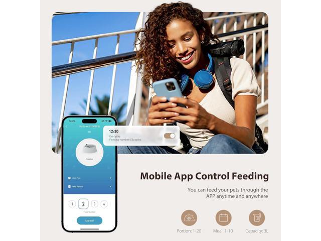 Automatic Cat Food Dispenser, WiFi Cat Feeder with APP Remote Control for Dry Pet Food, Programmable Timer, Dual Power Supply, Slow Feeder for Cats...