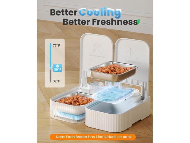 2-Meal Automatic Cat Feeder for Wet Food & Dry Food, Wet Cat Food Dispenser with 2 Ice Packs and Stainless Steel Bowl, Automatic Pet Feeder for...