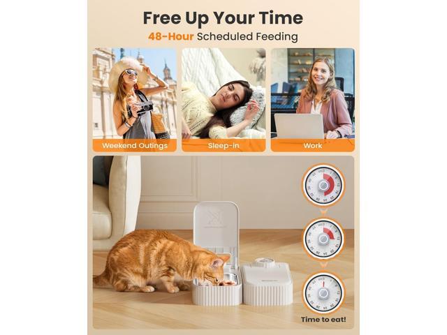 2-Meal Automatic Cat Feeder for Wet Food & Dry Food, Wet Cat Food Dispenser with 2 Ice Packs and Stainless Steel Bowl, Automatic Pet Feeder for...