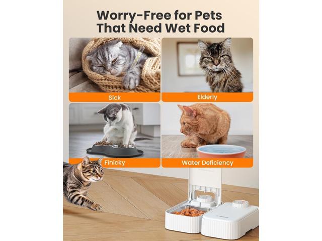 2-Meal Automatic Cat Feeder for Wet Food & Dry Food, Wet Cat Food Dispenser with 2 Ice Packs and Stainless Steel Bowl, Automatic Pet Feeder for...