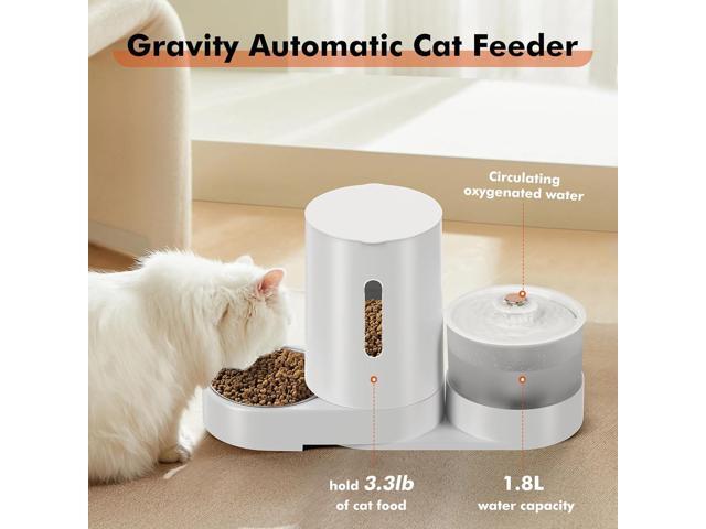 Automatic Cat Feeder with Cat Water Fountain for Indoor Cats Dogs, 2 in 1 Cat Gravity Food Dispenser and Water Dispenser Set for Pets