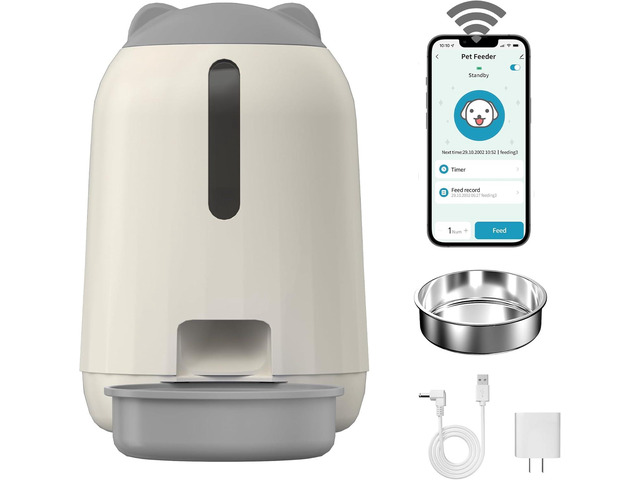 Smart Automatic Cat Feeders, Dual Power Supply Cat Food Distributor, WiFi Pet Feeder with APP Control for Remote Feeding, Moisture-Proof Freshness...