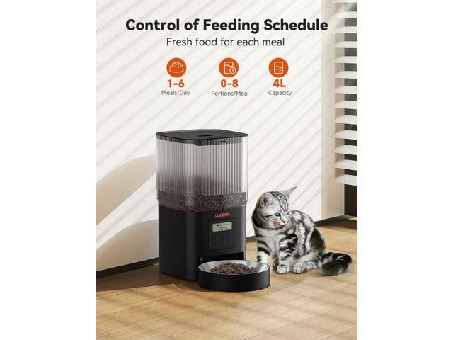 Automatic Cat Feeder, 4L Automatic Dog Feeder with 180-Day Battery Life, Programmable Cat Food Dispenser with Stainless Steel Bowl,1-6 Meals Per Day