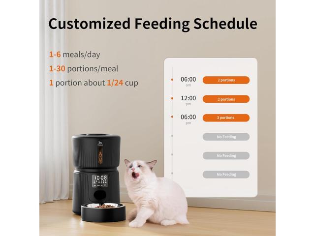 Automatic Cat Feeder - 6 Meals Automatic Cat Food Dispenser with Slow Feeding for Cats and Small Dogs, Dual Power Supply Including Desiccant Bag