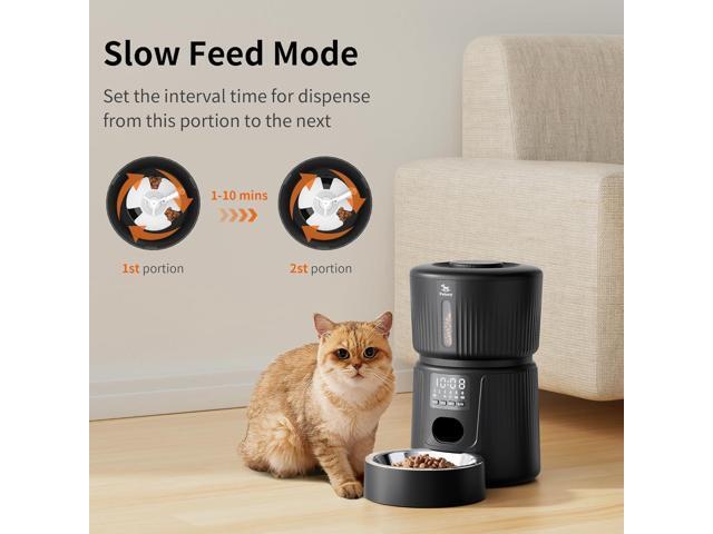 Automatic Cat Feeder - 6 Meals Automatic Cat Food Dispenser with Slow Feeding for Cats and Small Dogs, Dual Power Supply Including Desiccant Bag