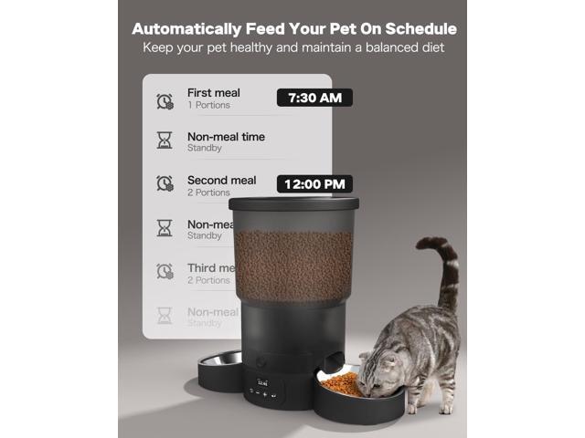 Automatic Cat Feeder for 2 Cats, 3L Cat Food Dispenser Auto Cat Feeder with 2 Stainless Bowls, 10s Meal Call Dual Power Supply and Timer Setting 12...