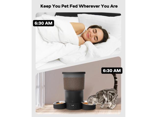 Automatic Cat Feeder for 2 Cats, 3L Cat Food Dispenser Auto Cat Feeder with 2 Stainless Bowls, 10s Meal Call Dual Power Supply and Timer Setting 12...