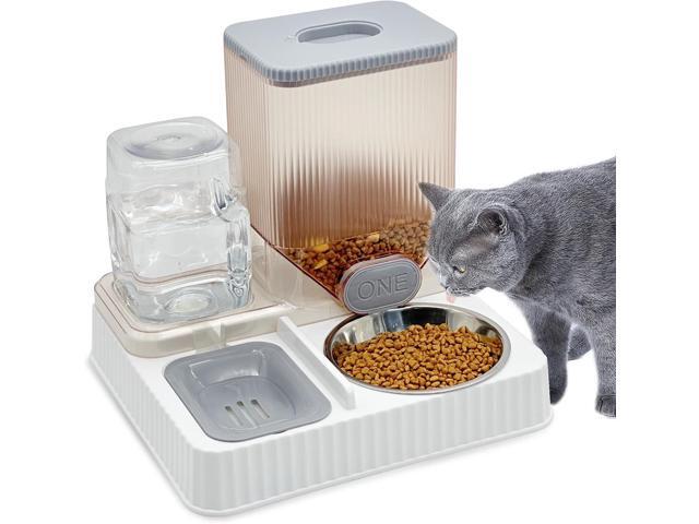 Gravity Cat Feeder & Water Dispenser, 2 in 1 Automatic Puppy Waterer Removable Stainless Steel Food Bowls Set Self Feeding Pet Food Storage for Cat...