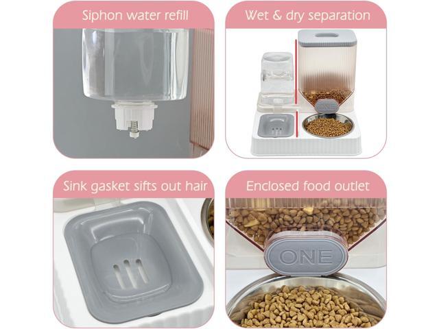 Gravity Cat Feeder & Water Dispenser, 2 in 1 Automatic Puppy Waterer Removable Stainless Steel Food Bowls Set Self Feeding Pet Food Storage for Cat...