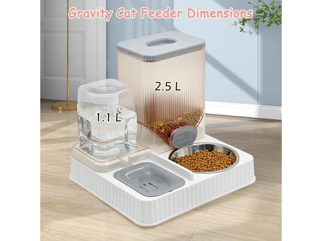 Gravity Cat Feeder & Water Dispenser, 2 in 1 Automatic Puppy Waterer Removable Stainless Steel Food Bowls Set Self Feeding Pet Food Storage for Cat...