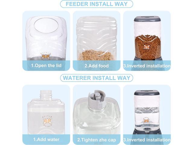 Automatic Pet Feeder and Water Dispenser Set, Dog Cat Gravity Food and Water Dispenser Set with Pet Food Bowl, Automatic Cat Feeder for Small Large...