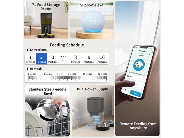 7L Automatic Cat Feeders for 2 Cats - 2.4G WiFi Timed Auto Feeder with APP Control for Remote Feeding, Automatic Cat Food Dispenser with Alexa,...