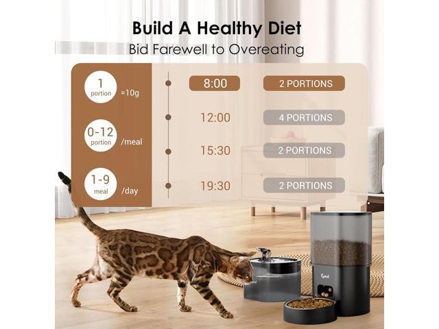 Automatic Cat Feeder and Water Fountain, Rywell App Control 3L Timed Cat Food Dispenser and 85oz/2.5L Automatic Water Dispenser with Quiet Pump,...