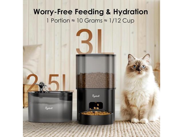 Automatic Cat Feeder and Water Fountain, Rywell App Control 3L Timed Cat Food Dispenser and 85oz/2.5L Automatic Water Dispenser with Quiet Pump,...