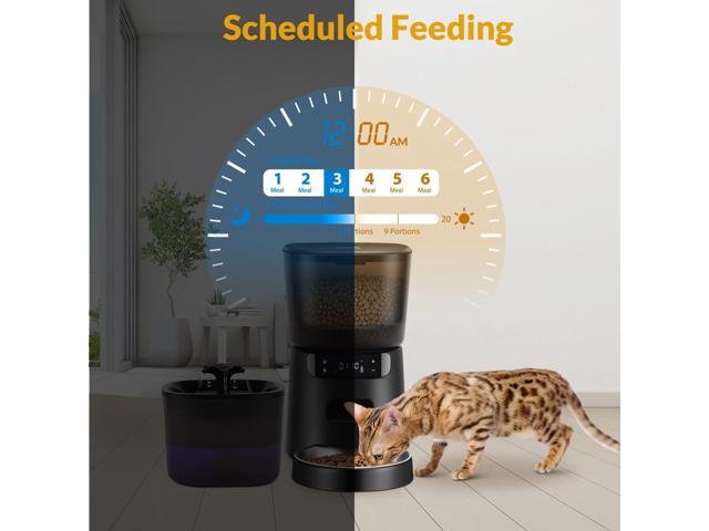 Automatic Cat Feeder and Water Fountain, 4L/16 Cups Automatic Cat Food Dispenser,10s Meal Call and Timer Setting 20 Portions 6 Meals Per Day,Pet...