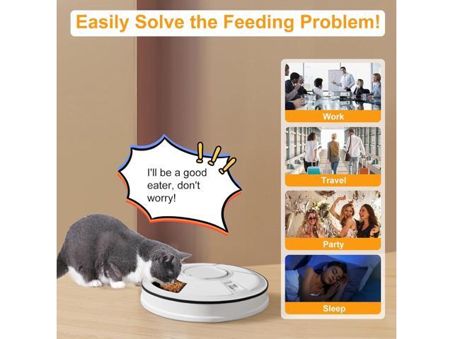 Automatic Cat Feeder Wet Food/Dry Food, 6 Meal Timed Pet Feeder Easily Programmable &Easy to Clean, Auto Feeder for Cats/Small Dogs