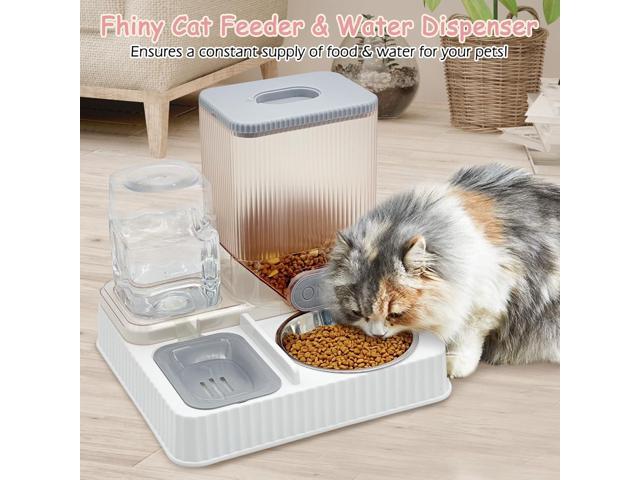 Gravity Cat Feeder & Water Dispenser, 2 in 1 Automatic Puppy Waterer Removable Stainless Steel Food Bowls Set Self Feeding Pet Food Storage for Cat...