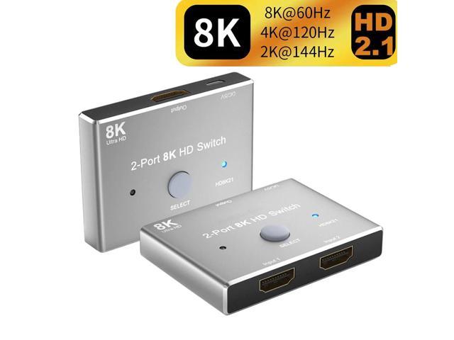 8K HDMI 2.1 Switch Splitter 2 in 1 Out 8K@60Hz 4K@120Hz 48Gbps 2X1 Switcher Adapter for X-Box PS5 PS4 Blue-ray Player Projectors