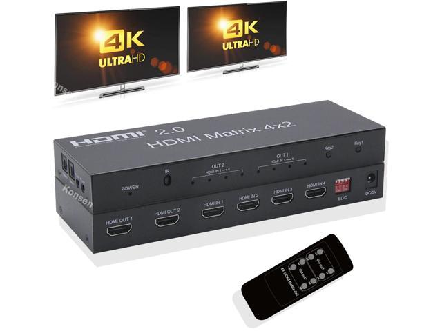 4K 60Hz HDMI2.0 Matrix 4x2 HDMI Matrix with Toslink HDMI Audio Extractor HDMI splitter switcher 4 in 2 out Dual Monitor HDCP 2.2