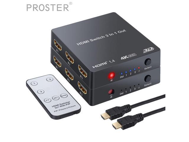 PROZOR 3 Port HDMI-compatible to HDMI-compatible Switcher 4K 2160P with PIP Remote Control 3x1 HDMI Switch for HDTV Monitor DVD