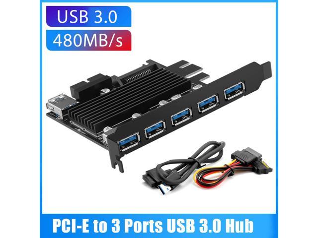 Expansion Card PCI-E to USB 3.0 5 Ports USB Cards with 19 Pin Power Connector PCI-E Adapter 15 Pin SATA Power Port For Computer