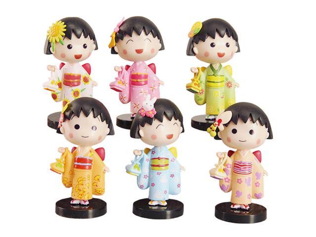 6pcs/Set 7cm Chibi Maruko Chan Kimono with Purse Lunch Box Anime Kawaii Girl PVC Action Figure Mini Model Toys Dolls Kids Gift (Toys & Games) photo