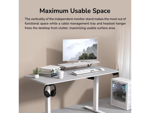 COUGAR E-Star 140 Adjustable Electric Gaming Desk - 2 Memory Presets - Monitor Stand - Cable Management - Full Desk Mousepad - 55', White/140