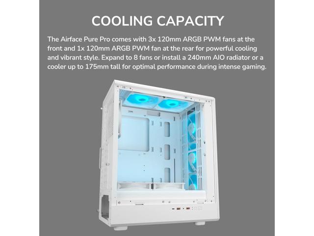 COUGAR Airface Pure Pro - Mid Tower ATX PC CASE, 320mm GPU Compatible, Pre-installed 120mm ARGB PWM Fan x4, Advanced Cooling, Up to 8 Fans, Black
