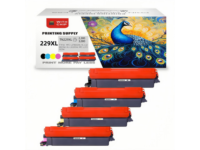 TN229XL 4PK BKCMY Toner Cartridge Compatible for Brother TN229 XL, Fits for Brother HL-L3220 HL-L3280cdw HL-L3295cdw HL-L3300cdw HL-L8245 MFC-L3720...