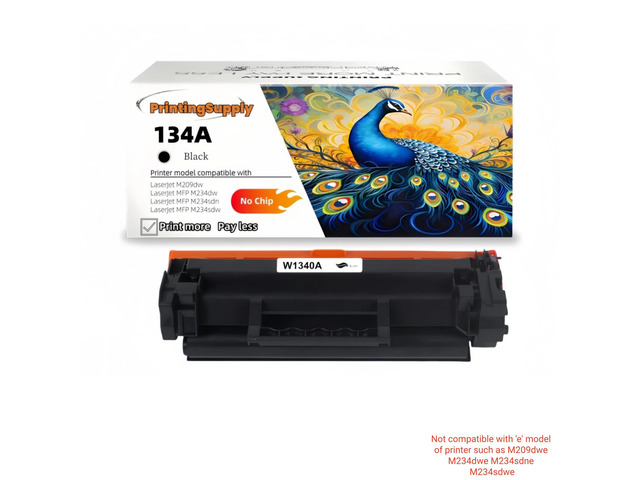 134A Compatible Toner Cartridge Replacement for HP 134A (W1340A) *No Chip* Black, High-Quality Print, Works with LaserJet M209 Series / MFP M234...