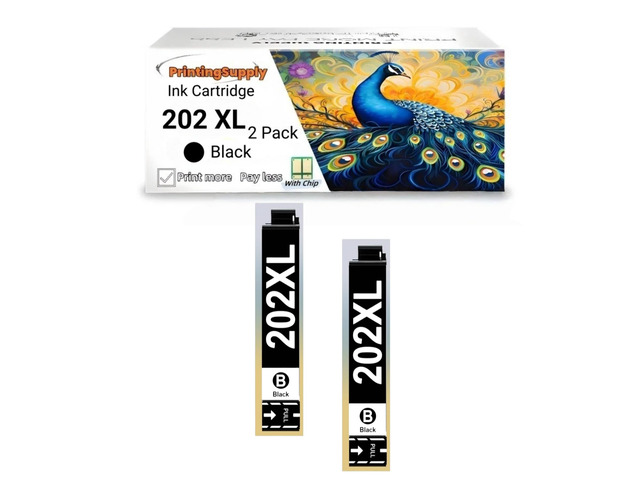 202XL T202XL High Yield Ink Cartridge Compatible for Epson 202 XL T202 XL Workforce WF-2860 Expression Home XP-5100 2 Pack Black