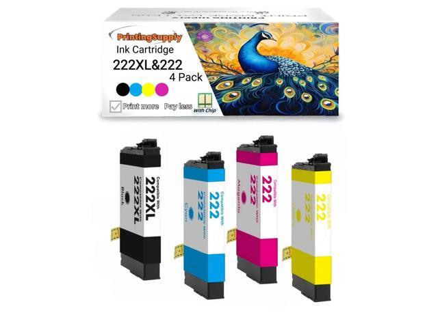 222XL Ink Cartridge Compatible for Epson 222 XL 222 XL 222 Expression XP-5200 WorkForce Pro WF-2960 1 Pack 222XL+3 Pack 222 CMY