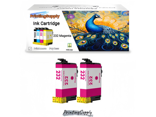 2PK 232 Magenta Ink Cartridges Compatible for Epson 232XL 232 XL T232XL T232 XL Expression Home XP-4200 XP-4205 WorkForce Pro WF-2930 WF-2950