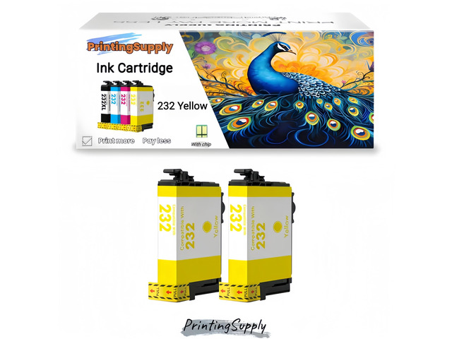 2PK 232XL 232 Yellow Ink Cartridges Compatible for Epson 232XL 232 XL T232XL T232 XL Expression Home XP-4200 XP-4205 WorkForce Pro WF-2930 WF-2950