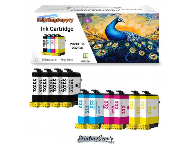 10PK 232XL & 232 BKCMY Ink Cartridges Compatible for Epson 232XL 232 XL T232XL T232 XL Expression Home XP-4200 XP-4205 WorkForce Pro WF-2930 WF-2950